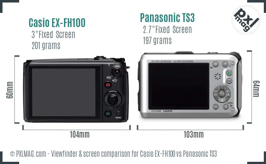 Casio EX-FH100 vs Panasonic TS3 Screen and Viewfinder comparison