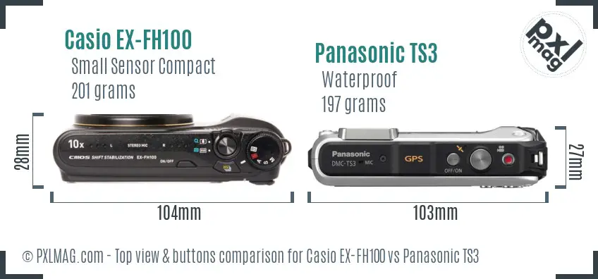 Casio EX-FH100 vs Panasonic TS3 top view buttons comparison