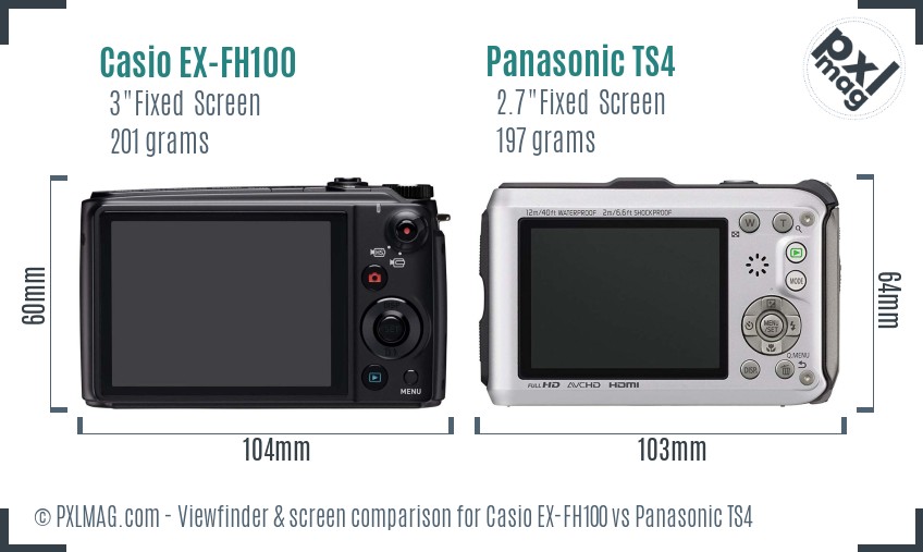 Casio EX-FH100 vs Panasonic TS4 Screen and Viewfinder comparison