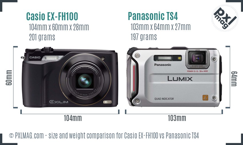 Casio EX-FH100 vs Panasonic TS4 size comparison