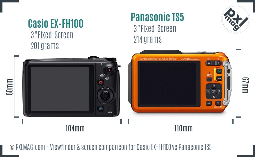 Casio EX-FH100 vs Panasonic TS5 Screen and Viewfinder comparison