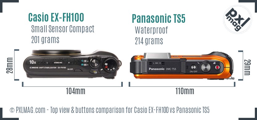 Casio EX-FH100 vs Panasonic TS5 top view buttons comparison