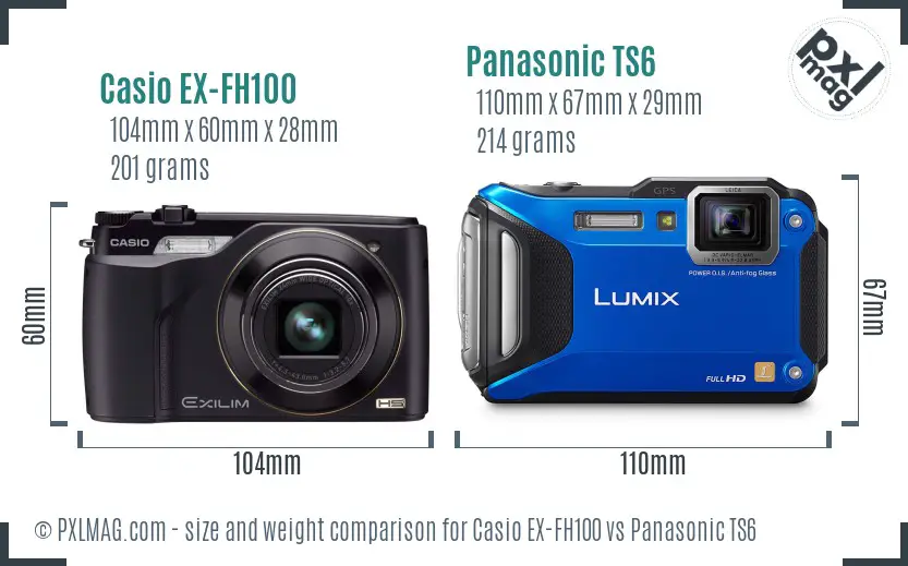 Casio EX-FH100 vs Panasonic TS6 size comparison Casio EX-FH100 vs Panasonic TS6 size comparison