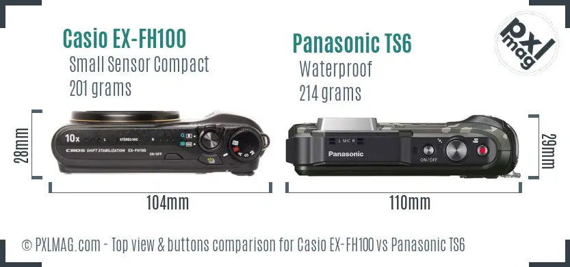 Casio EX-FH100 vs Panasonic TS6 top view buttons comparison Casio EX-FH100 vs Panasonic TS6 top view buttons comparison