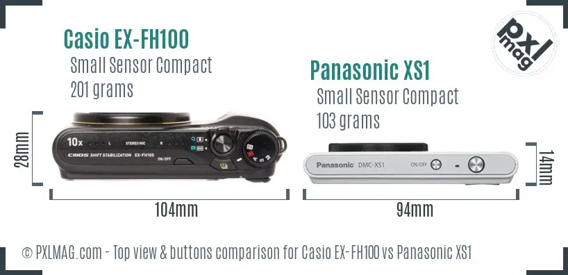 Casio EX-FH100 vs Panasonic XS1 top view buttons comparison