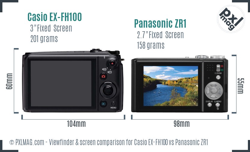 Casio EX-FH100 vs Panasonic ZR1 Screen and Viewfinder comparison