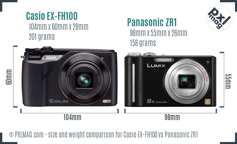 Casio EX-FH100 vs Panasonic ZR1 size comparison Casio EX-FH100 vs Panasonic ZR1 size comparison