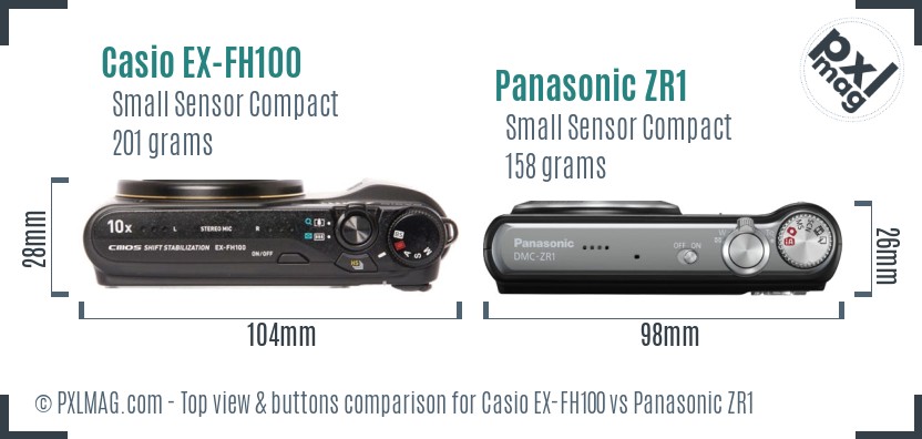 Casio EX-FH100 vs Panasonic ZR1 top view buttons comparison