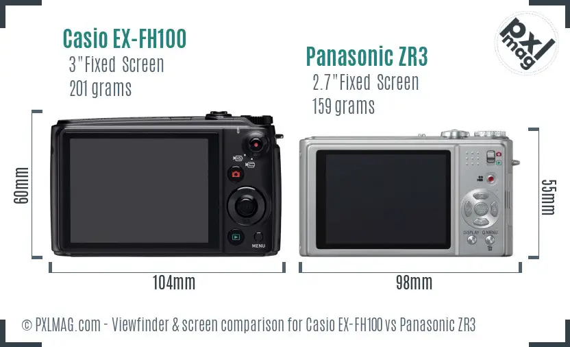 Casio EX-FH100 vs Panasonic ZR3 Screen and Viewfinder comparison Casio EX-FH100 vs Panasonic ZR3 Screen and Viewfinder comparison