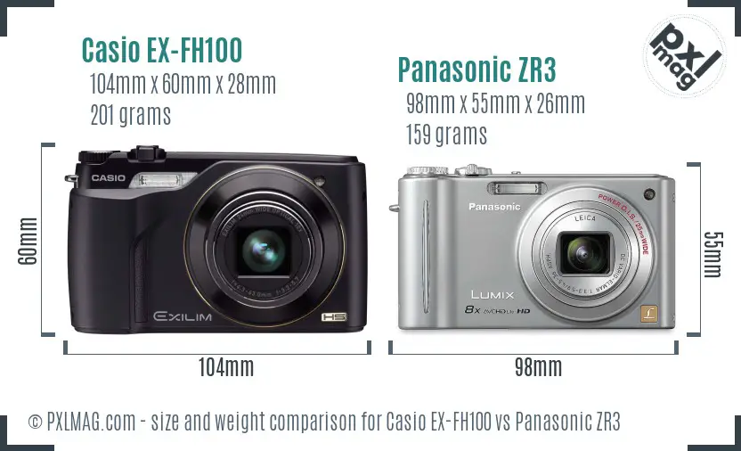 Casio EX-FH100 vs Panasonic ZR3 size comparison Casio EX-FH100 vs Panasonic ZR3 size comparison