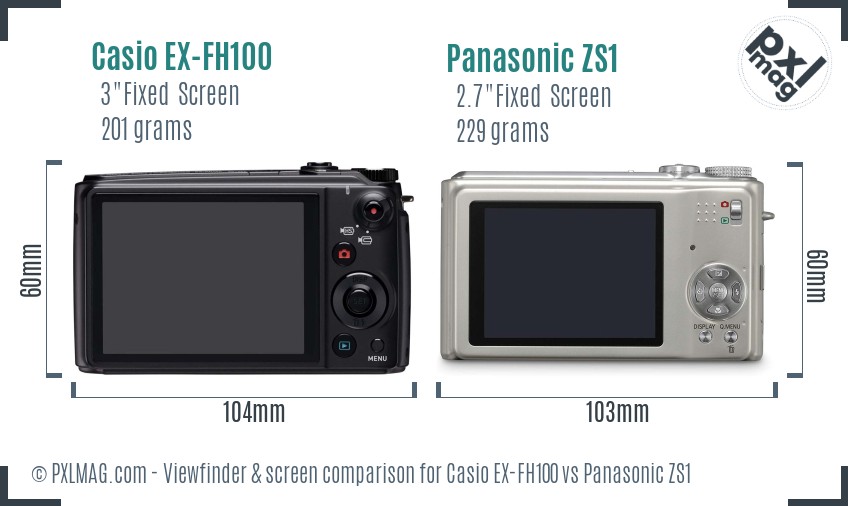 Casio EX-FH100 vs Panasonic ZS1 Screen and Viewfinder comparison