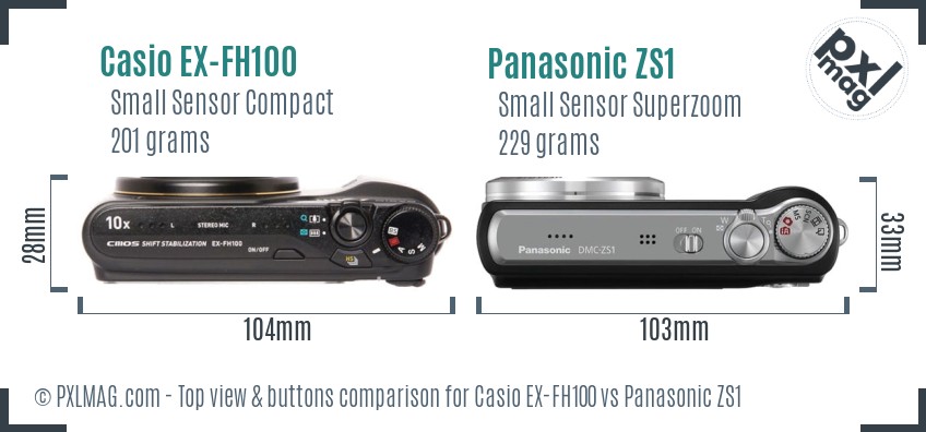 Casio EX-FH100 vs Panasonic ZS1 top view buttons comparison