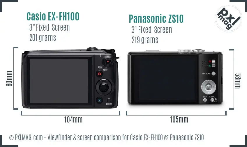 Casio EX-FH100 vs Panasonic ZS10 Screen and Viewfinder comparison