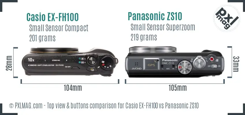 Casio EX-FH100 vs Panasonic ZS10 top view buttons comparison
