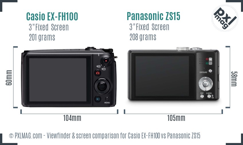 Casio EX-FH100 vs Panasonic ZS15 Screen and Viewfinder comparison