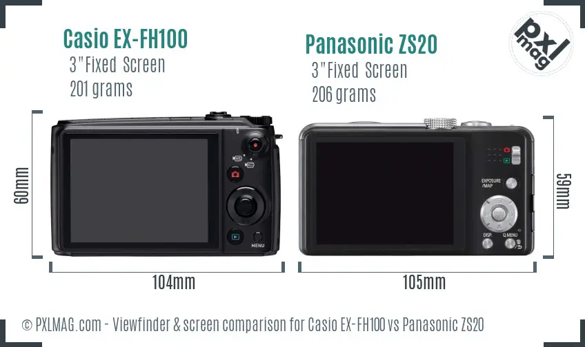 Casio EX-FH100 vs Panasonic ZS20 Screen and Viewfinder comparison