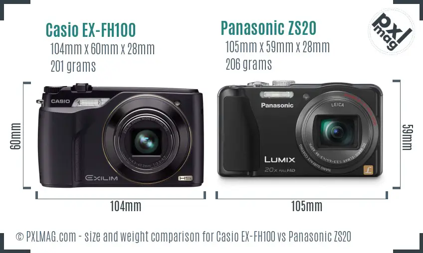 Casio EX-FH100 vs Panasonic ZS20 size comparison