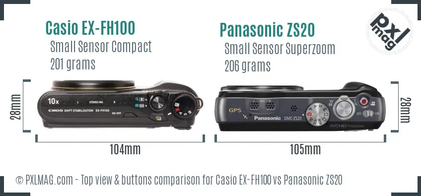 Casio EX-FH100 vs Panasonic ZS20 top view buttons comparison