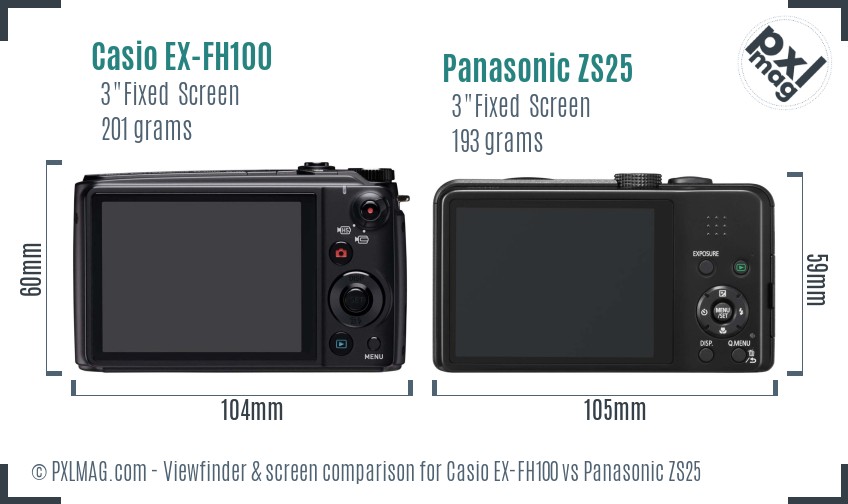 Casio EX-FH100 vs Panasonic ZS25 Screen and Viewfinder comparison