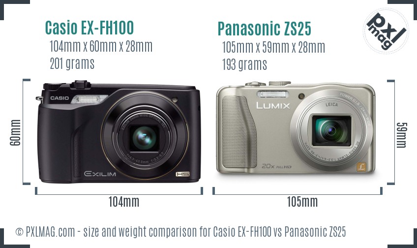 Casio EX-FH100 vs Panasonic ZS25 size comparison