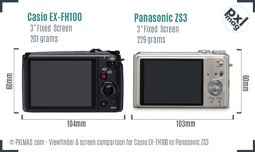Casio EX-FH100 vs Panasonic ZS3 Screen and Viewfinder comparison