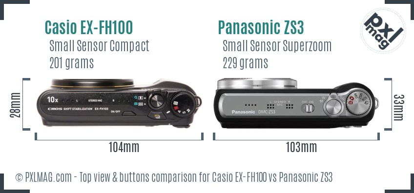 Casio EX-FH100 vs Panasonic ZS3 top view buttons comparison