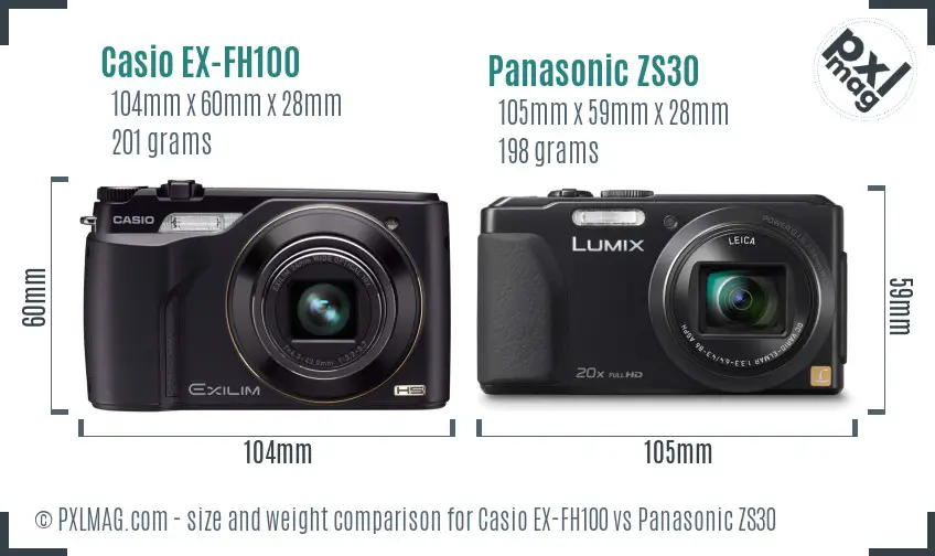 Casio EX-FH100 vs Panasonic ZS30 size comparison Casio EX-FH100 vs Panasonic ZS30 size comparison