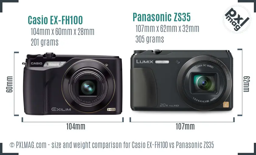 Casio EX-FH100 vs Panasonic ZS35 size comparison