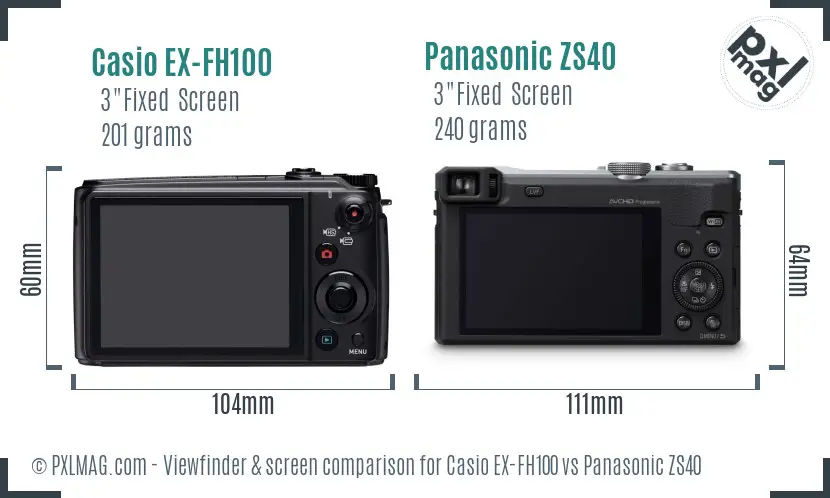 Casio EX-FH100 vs Panasonic ZS40 Screen and Viewfinder comparison