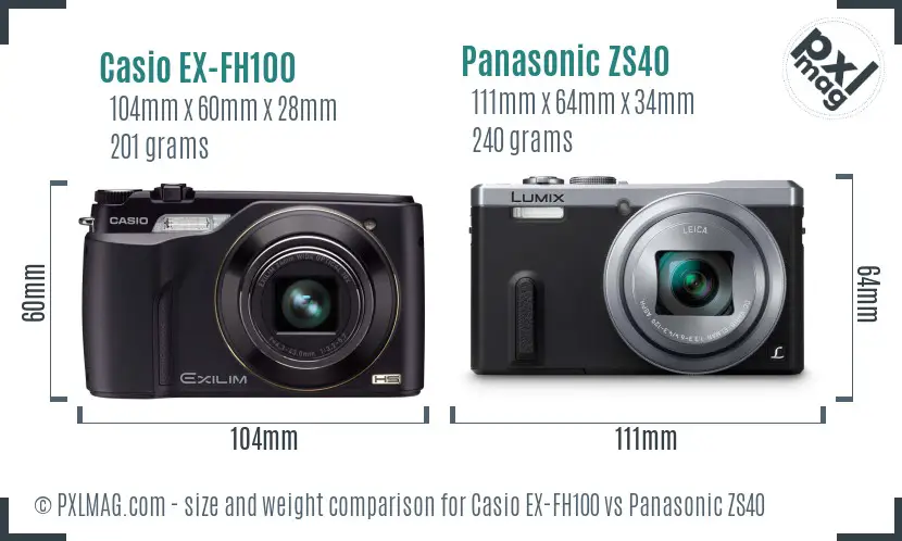 Casio EX-FH100 vs Panasonic ZS40 size comparison