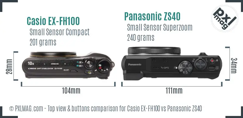 Casio EX-FH100 vs Panasonic ZS40 top view buttons comparison