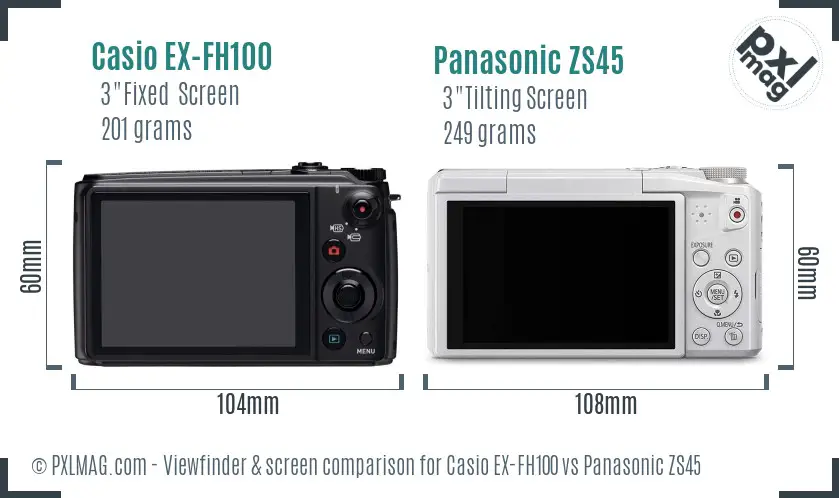 Casio EX-FH100 vs Panasonic ZS45 Screen and Viewfinder comparison