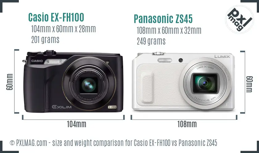 Casio EX-FH100 vs Panasonic ZS45 size comparison