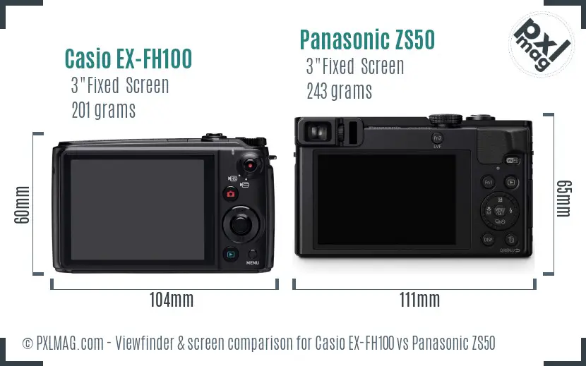 Casio EX-FH100 vs Panasonic ZS50 Screen and Viewfinder comparison