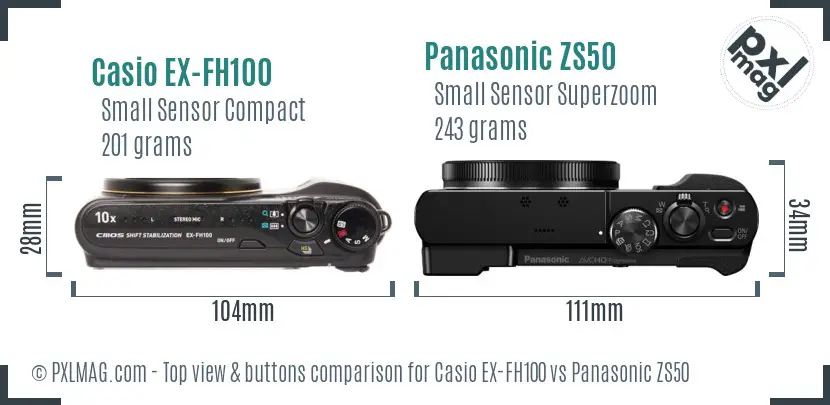 Casio EX-FH100 vs Panasonic ZS50 top view buttons comparison