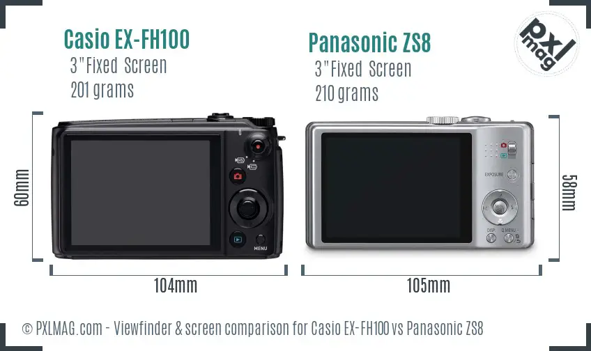 Casio EX-FH100 vs Panasonic ZS8 Screen and Viewfinder comparison