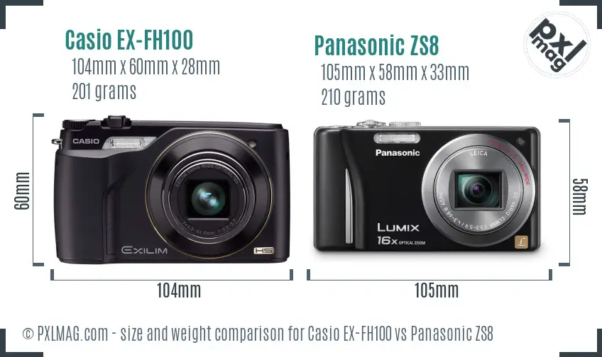 Casio EX-FH100 vs Panasonic ZS8 size comparison