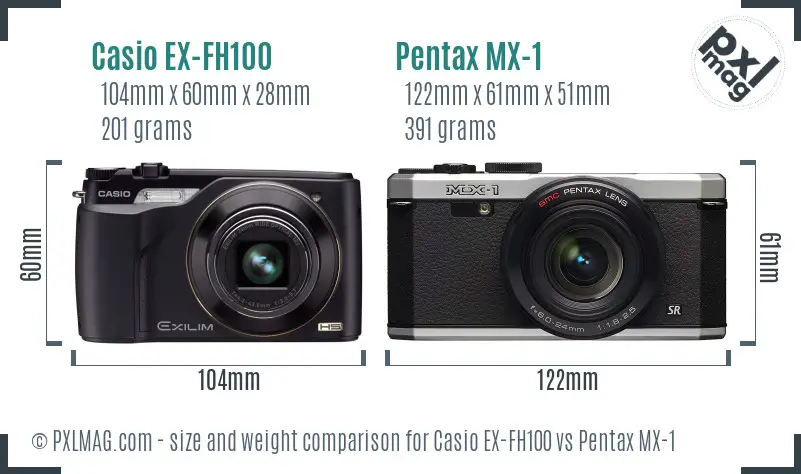 Casio EX-FH100 vs Pentax MX-1 size comparison