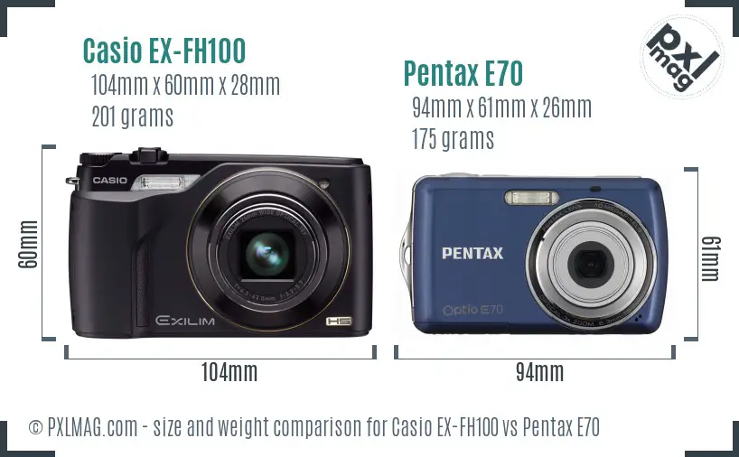 Casio EX-FH100 vs Pentax E70 size comparison
