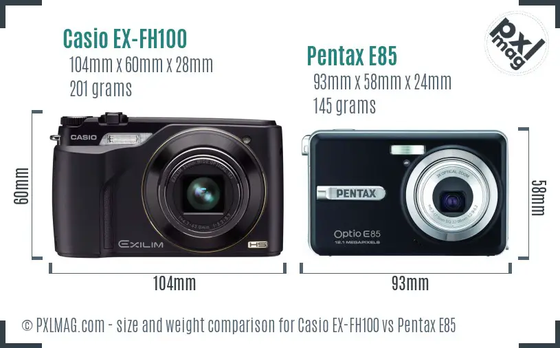 Casio EX-FH100 vs Pentax E85 size comparison