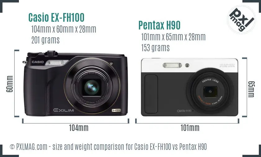 Casio EX-FH100 vs Pentax H90 size comparison Casio EX-FH100 vs Pentax H90 size comparison
