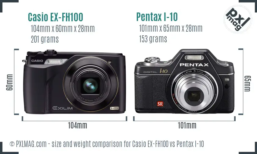 Casio EX-FH100 vs Pentax I-10 size comparison