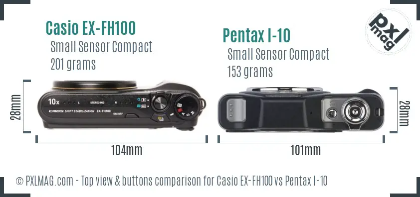 Casio EX-FH100 vs Pentax I-10 top view buttons comparison