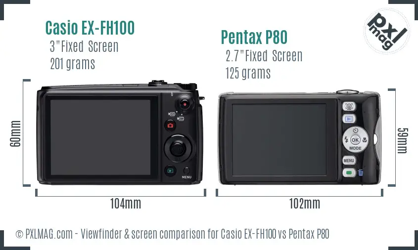 Casio EX-FH100 vs Pentax P80 Screen and Viewfinder comparison