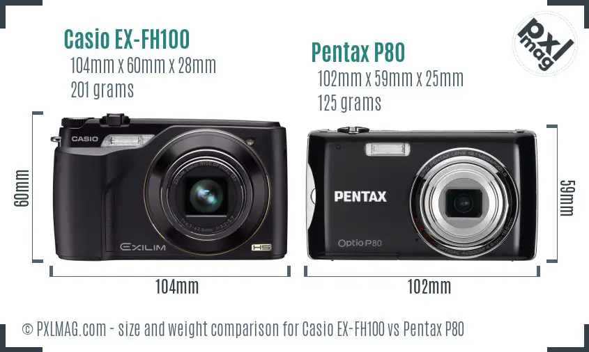 Casio EX-FH100 vs Pentax P80 size comparison