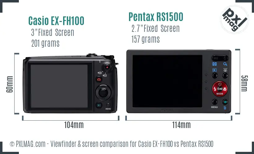 Casio EX-FH100 vs Pentax RS1500 Screen and Viewfinder comparison