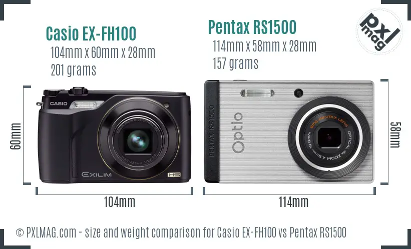 Casio EX-FH100 vs Pentax RS1500 size comparison