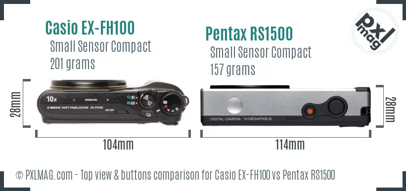 Casio EX-FH100 vs Pentax RS1500 top view buttons comparison