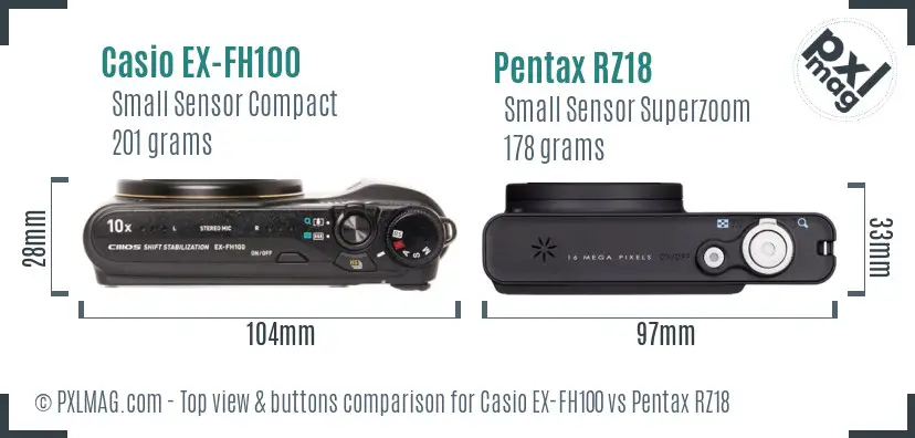 Casio EX-FH100 vs Pentax RZ18 top view buttons comparison