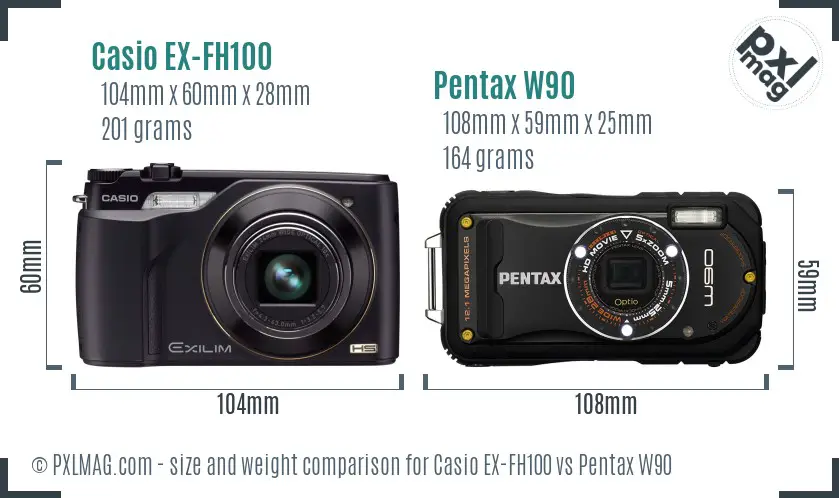 Casio EX-FH100 vs Pentax W90 size comparison Casio EX-FH100 vs Pentax W90 size comparison